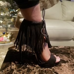 Zara suede fringe heels
